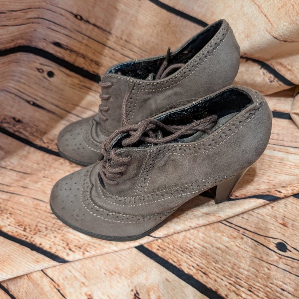 FIONA Taupe Lace-Up Brogue Oxford Shoes Heels Size 5